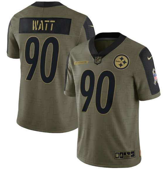 Men's Pittsburgh Steelers #90 T.J. Watt 2021 Olive Salute To Service Limited Stitched Jersey Men's Pittsburgh Steelers #90 T.J. Watt 2021 Olive Salute To Service Limited Stitched Jersey